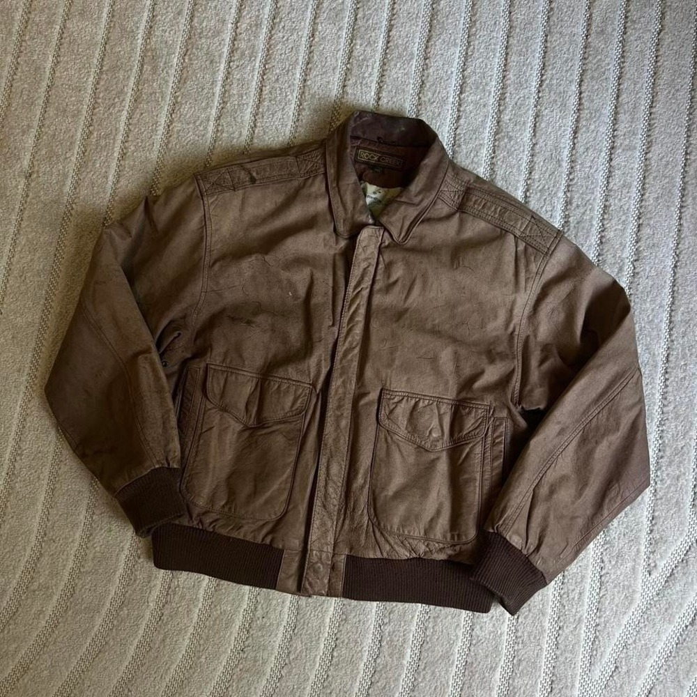 VTG 90s Rock Creek brown leather bomber jacket Size M Biker Punk Grunge Outdoor